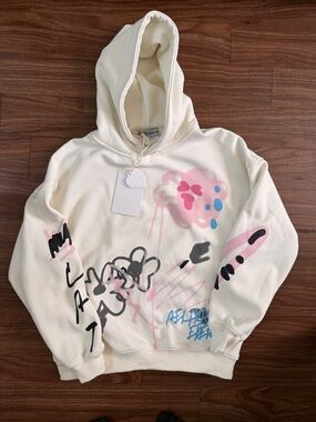 Aelfric Eden Cream Hoodie with Pink & Blue Graffiti Print